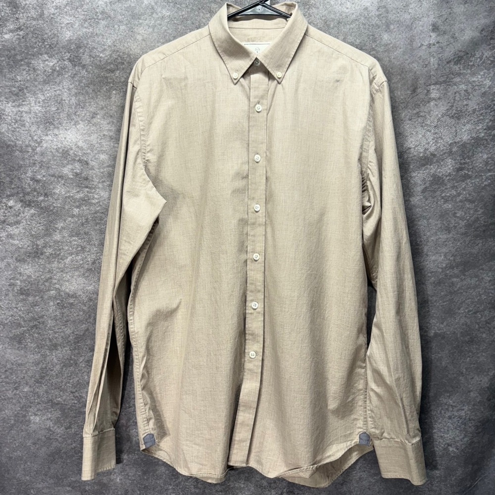 Todd Snyder Mens Tan Cotton Button Down Shirt Size 16 34/35 Long Sleeve Beige
